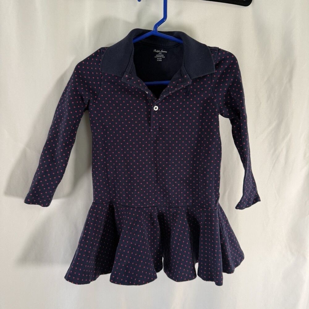Ralph Lauren Shirt Dress Baby Girls 24M Months Blue Red Polka Dot Long Sleeve